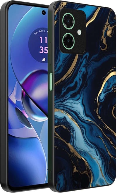 Smartphonica Telefoonhoesje Geschikt voor Motorola Moto G55 met marmer opdruk - TPU backcover case gold blue marble design - Goud Blauw geschikt voor Motorola Moto G55