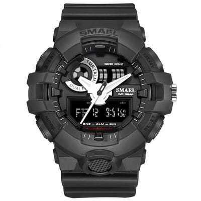 Camouflage Shock Bestendig Heren Horloge Zwart met rubber band | Smael | Waterdicht | Glow in dark | Mud Master | Leger | Grof | Licht | Rubberen band | Timer | Army | Eyecatcher | Master| Vaderdag Cadeau | Vaderdag | kado|