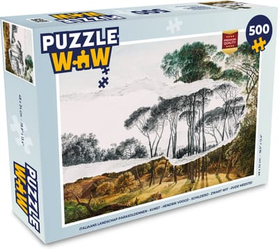 Puzzel Italiaans landschap parasoldennen - Kunst - Hendrik Voogd - Schilderij - Zwart wit - Oude meesters - Legpuzzel - Puzzel 500 stukjes