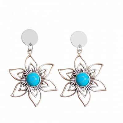 Clip oorbellen -Turquoise- Bloem -zilverkleur- geen gaatje- Charme Bijoux