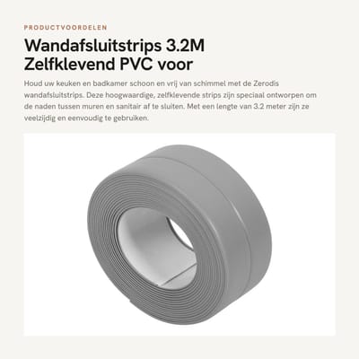 Dailygoods- Wandafdichtstrip 3.2M - Zelfklevend - Waterdicht - Schimmelbestendig - Flexibel - Hoogwaardige PVC Materialen - Afdichtstrip