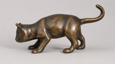 Tuinbeeld - bronzen beeld - Bruine kat / poes - Bronzartes - 13 cm hoog