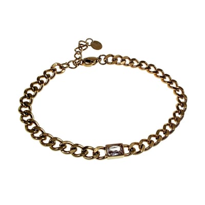Cubaanse Style Schakelarmband met Rechthoekige Zirkonia, Dames Armband RVS Verguld - Verstelbaar 15 tot 19 cm