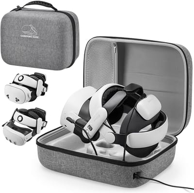 Dailygoods - Jubor Tas voor Meta Quest 3S/3/2/Pico 4, reis-opbergdraagtas, compatibel met Kiwi Design/BOBOVR accu Elite Strap en andere accessoires, waterdichte schokbestendige draagtas met laadaansluiting, grijs