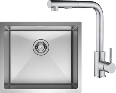 CECIPA max Spoelbakken Keuken 50x44cm - Spoelbak Met Keukenkraan Met Uittrekbare Uitloop Zilver - Enkele spoelbak - Spoelbakken met afdruip - Zilver