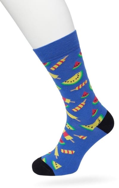 Bonnie Doon Heren Sokken met Watermeloen Print maat 40/46 Blauw - Thema Sokken - Ijsjes - Zomer - Cadeau Sokken - Word je Happy en vrolijk van - Zacht Katoen met Gladde Teennaad - Comfortabel - Perfect Cadeau - Bright Cobalt - BT992138.159