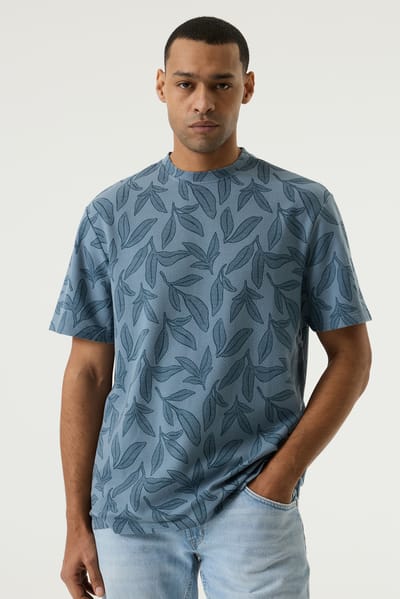 GARCIA Heren Print T-shirt Blauw Korte mouw