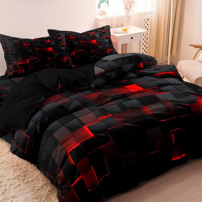 Moderne Dekbedovertrekset 1*Dekbedovertrek+2*Kussenslopen Rood Ruit 3D Print Beddengoedset Zachte Comfortabele Dekbedovertrek Voor Slaapkamer 140X210cm