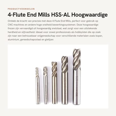 Dailygoods- Frees HSS-AL 4-Fluit - CNC Frees - Hoogwaardige Snijgereedschap - Schokbestendig - Voorbewerking - 0,05 kg - Freesbit