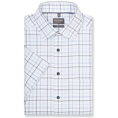 OLYMP Luxor comfort fit overhemd - korte mouw - popeline - wit met licht-en donkerblauw geruit - Strijkvrij - Boordmaat: 41 (EU maat: L)