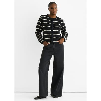 Zwarte Streep Militaire Crop Recycle Gebreide Cardigan