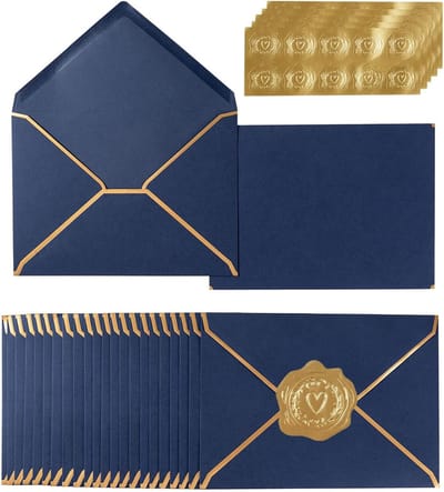 Enveloppen Set - Wenskaart Enveloppen - Feestelijke Post - Gouden Rand Decoratie - 13 x 18 cm - Marineblauw