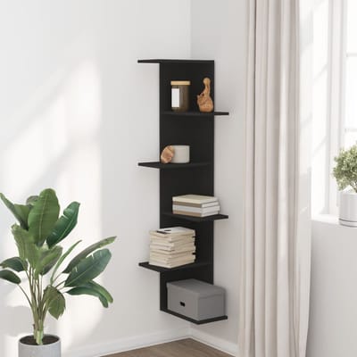 vidaXL - Hoekwandschap - 36,5x36,5x140 - cm - bewerkt - hout - zwart