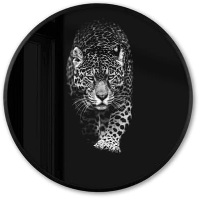 Poster in lijst Rond - Fotolijst 60x60 cm - Posters - Dieren - Zwart - Luipaard - Wit - Wild - Ronde posterlijst zwart - Decoratie - Wanddecoratie woonkamer - Muurdecoratie slaapkamer