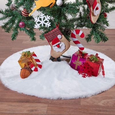 Kerstboomrok ronde witte imitatiebont 75 cm - boomrok boomsokkelafdekking voor kerstboomdecoratie - kerstdecoratie kerstversiering in luxe stijl