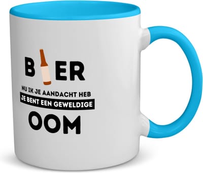 Akyol - bier, nu ik je aandacht heb je bent een geweldige oom koffiemok - theemok - blauw - Oom - de beste oom - verjaardagscadeau - verjaardag - cadeau - cadeautje voor oom - oom artikelen - kado - geschenk - gift - 350 ML inhoud