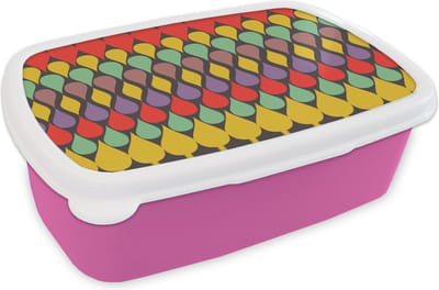 Broodtrommel Roze - Lunchbox Vintage - Retro - Kleuren - Patronen - Brooddoos 18x12x6 cm - Brood lunch box - Broodtrommels voor kinderen en volwassenen