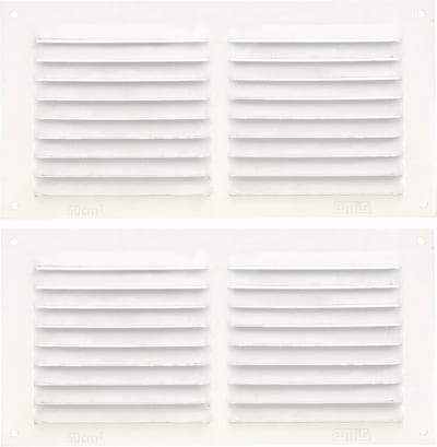 AMIG Ventilatierooster/muurrooster - 2x - 100 x 200mm - aluminium - wit - schoepenrooster