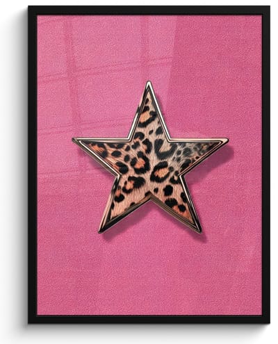 Poster in lijst - Fotolijst 60x80 cm - Posters - Ster - Luipaard - Print - Roze - Posterlijst zwart - Decoratie - Wanddecoratie woonkamer - Muurdecoratie slaapkamer
