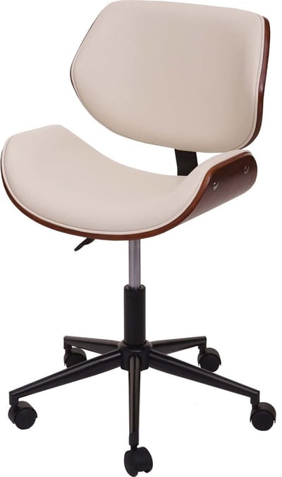 Bureaustoel MCW-G25, draaistoel bureaustoel, gebogen notenhout look retro draaibaar in hoogte verstelbaar MVG ~ crème