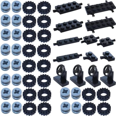Briques de Construction MOC Voitures de Ville Jeux de Roues Pack Pneus DO-IT-YOURSELF Support de Plaque d'Axe Essieu avec Fixations à Broches Jouets de Construction