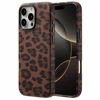 Selencia Hoesje - Geschikt voor Apple iPhone 16 Pro Max - Sabi Backcover panterprint geschikt voor MagSafe - Mocha Brown