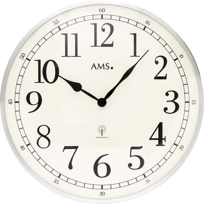 AMS F5606 - Wandklok - Radiogestuurde tijdsaanduiding - Metaal - Mineraal Glas - Rond - diameter 40 cm ø - Zilverkleurig - Wit - Zwart
