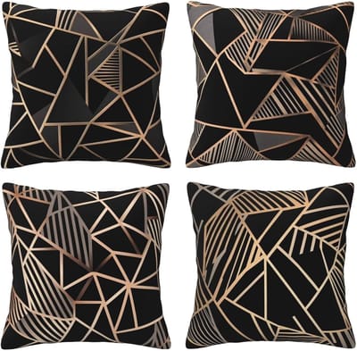 Kussenslopen van 65 x 65 cm, set van 4 stuks, zachte fluwelen kussenslopen met onzichtbare rits, voor slaapbank, thuis, terrasdecoratie, zwarte en gouden lijnen, set van 4 kussenslopen 26 x 26 inch