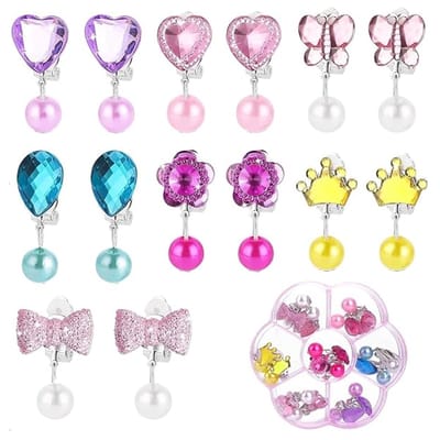 7 paar - Oorbellen - Modieuze clip-on oorbellen - Kinderoorbellen - Kleurrijke oorbellen - Feestgunsten - Verkleedsieraden - Voor meisjes - Voor oren zonder gaatjes