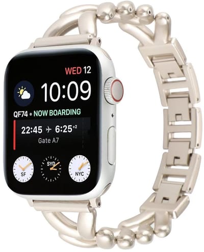Stravo V-Vormig RVS Schakelbandje – Geschikt voor Apple Watch 42mm (Series 11/10) , 41mm (Series 9/8/7), 40mm (Series 6/5/4/SE 1/2/3), 38mm (Series 3/2/1) – Elegant Dames Bandje – Metalen Horlogebandje – Starlight