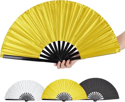 3pcs Foldable Large Rave Hand Fans with Glitter - PVC Bamboo Folding Fans - Bright Colors for Decoration & Performance