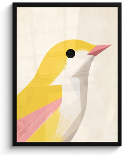 Poster in lijst - Fotolijst 50x70 cm - Posters - Vogel - Minimalistisch - Geel - Posterlijst zwart - Decoratie - Wanddecoratie woonkamer - Muurdecoratie slaapkamer