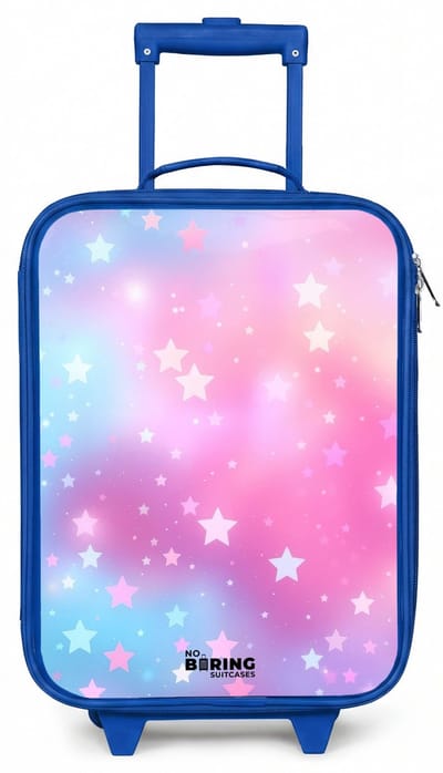 NoBoringSuitcases.com® - Kinderkoffer blauw - Kindertrolley jongen - Sterren - Roze - Blauw - Koffer kind lichtgewicht - Reiskoffer trolley voor kinderen - Koffertje met lichtgevende wieltjes - Rolkoffer