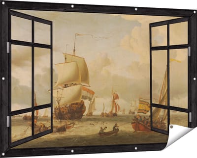 Gards Tuinposter Doorkijk De Rede van Enkhuizen - Abraham Storck - 150x100 cm - Tuindoek - Tuindecoratie - Wanddecoratie buiten - Tuinschilderij