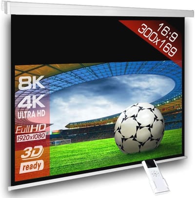 Motorized Projection Screen 300 x 169 cm 16:9 - Full-HD 4K/8K 3D HDR with Remote Control