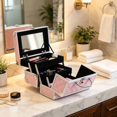 Welltin Make-up koffer - Make up koffer roze - Cosmetica koffer - Beauty koffer - Beautycase - Visagiekoffer - Beautycase - Uitklapbaar - Met Spiegel - Met Slot
