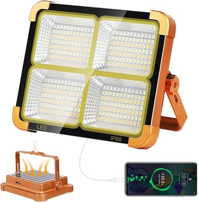 Bouwlamp - op zonne-energie - IP65 waterdicht - Verstelbaar 180°- werklamp - powerbank - 4 lichtstanden - USB-opladen - Kampeerlamp - Bouwlamp oplaadbaar - Bouwlamp led oplaadbaar - Bouwlamp led