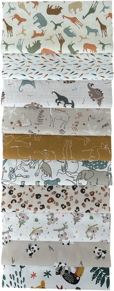 BINK Bedding - 10 lapjes - Quilt Patchwork - Dieren 25 x 25 cm - Set = 10 lapjes - 100% katoen