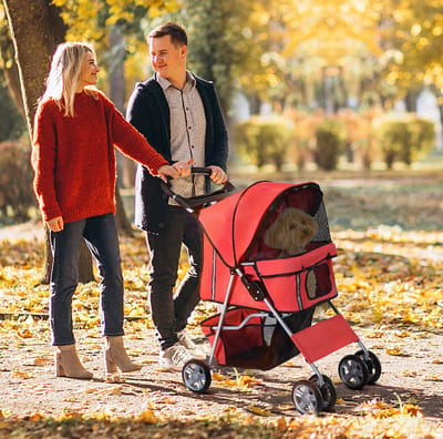HAUSS SPOLE Dierenbuggy – Opvouwbaar Met 2 Ingangen – 75 x 45 x 97 cm – Polyester – Rood – Voor Kleine Honden Tot 10 kg