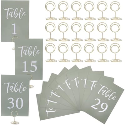 Dailygoods- Tafelnummer 30 Stuks - Bruiloft Tafelnummer Kaarten - Plaatskaarten voor Tafelinstelling - Voedseletiketten voor Buffet - Naamkaarten - Gouden Tafelnummerhouders - Tafelkaarten
