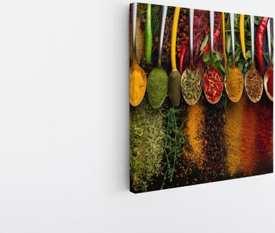 Saammp Canvas Schilderij - Lepels met kruiden - 20x20 - Foto op canvas - Wanddecoratie - Muurdecoratie keuken - Slaapkamer decoratie - Canvas Print