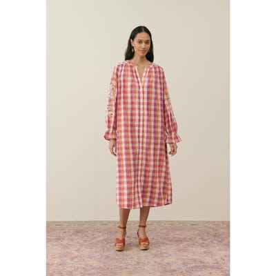 Louise Misha Dress Deepali Cream Sunset Checks Größe: 42 | Blusenkleider Outlet | Damen | Weiß