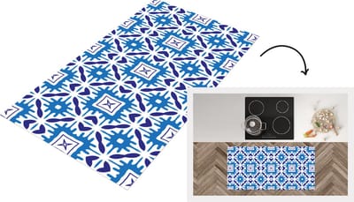 Keukenloper - Loper keuken - Vector - Blauw - Tegels - Patronen - 120x60 cm - Keukenloper vinyl