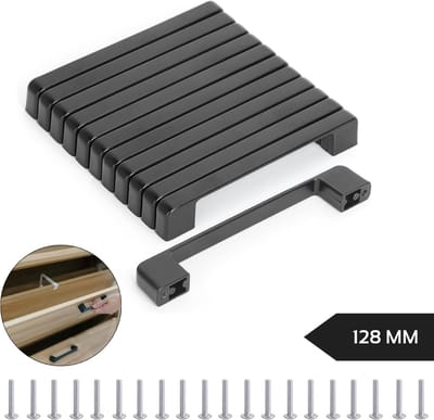 Handgreep Zwart - Set van 10 - Metaal - Aluminium - 128mm Hartafstand - Handvat voor Kast, Keukenkast, Lade en Meubels - Afgerond Moderne Greep Inclusief Schroeven - Keukengreep - Meubelgreep - Kastgreep