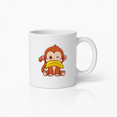 Grappige Cartoon Aap met Banaan Keramische Koffiemok – Schattig Cadeau voor Kinderen en Dierenliefhebbers
