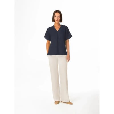 V-hals blouse voor dames Haris Cotton Essentials Front Pleat