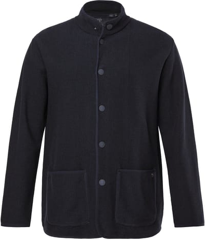 JP 1880 - Heren - Gebreid jasje FLEXNAMIC® opstaande kraag drukknopen - Zwart - Maat 5XL