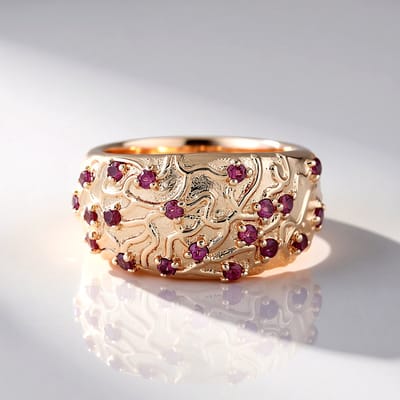 Cavill - Rhodoliet Ring - 925 Sterling Zilver met Roségouden Plating - 20 Ronde Geslepen Rhodolieten 0,42 CT - Elegante Robuuste Damesring