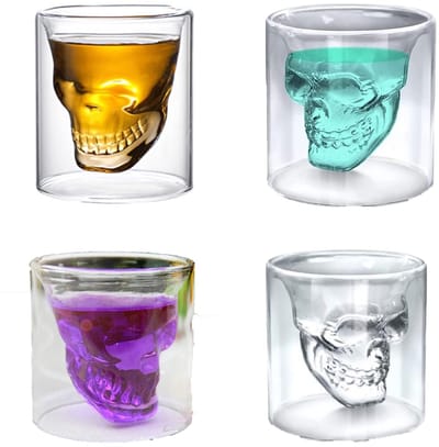 Dailygoods- Doodskopglas - Dubbel Doodskopglas - Whiskyglas - Wodkaglas - Drinkbeker - Temperatuurbestendig Borosilicaatglas - 75 ml