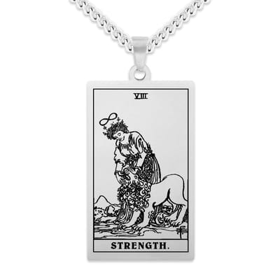Tarot Ketting VIII: Kracht / Strength - Zilverkleurig Stainless Steel - Grote Arcana uit Rider-Waite Geïnspireerd - 60cm - Pax Amare